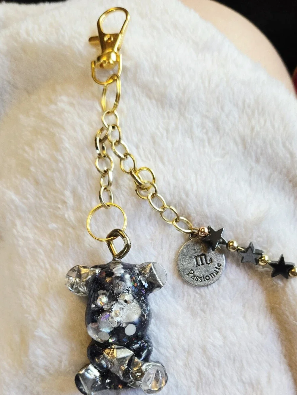 Handmade Black Glitter Bear Accessory Keychain Zodiac Scorpio